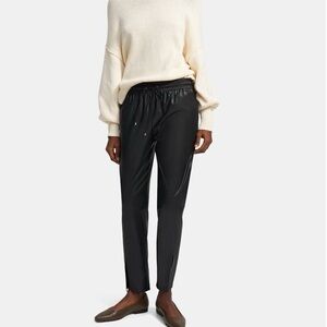 Theory Drawstring Leather Black Pants